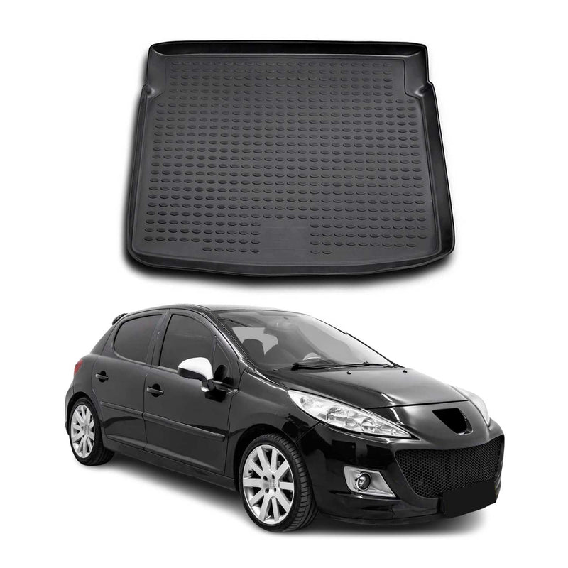 Tappetino per bagagliaio per Peugeot 207 2006-2015 in gomma TPE Nero