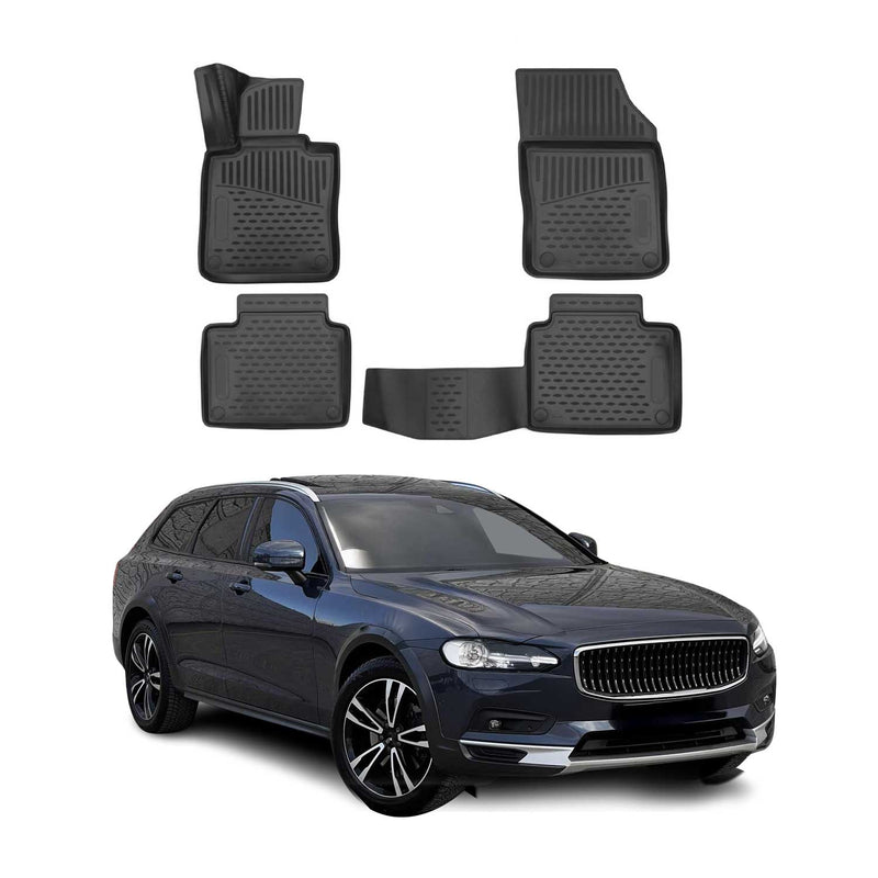 Tappetini Volvo V90 2016-2025 in TPE nero, 4 pezzi