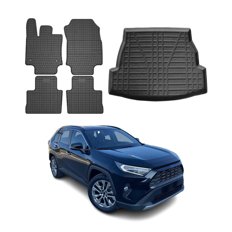 Set di tappetini e vaschetta per bagagliaio per Toyota RAV4 2019-2025 in gomma TPE nera 5 pezzi