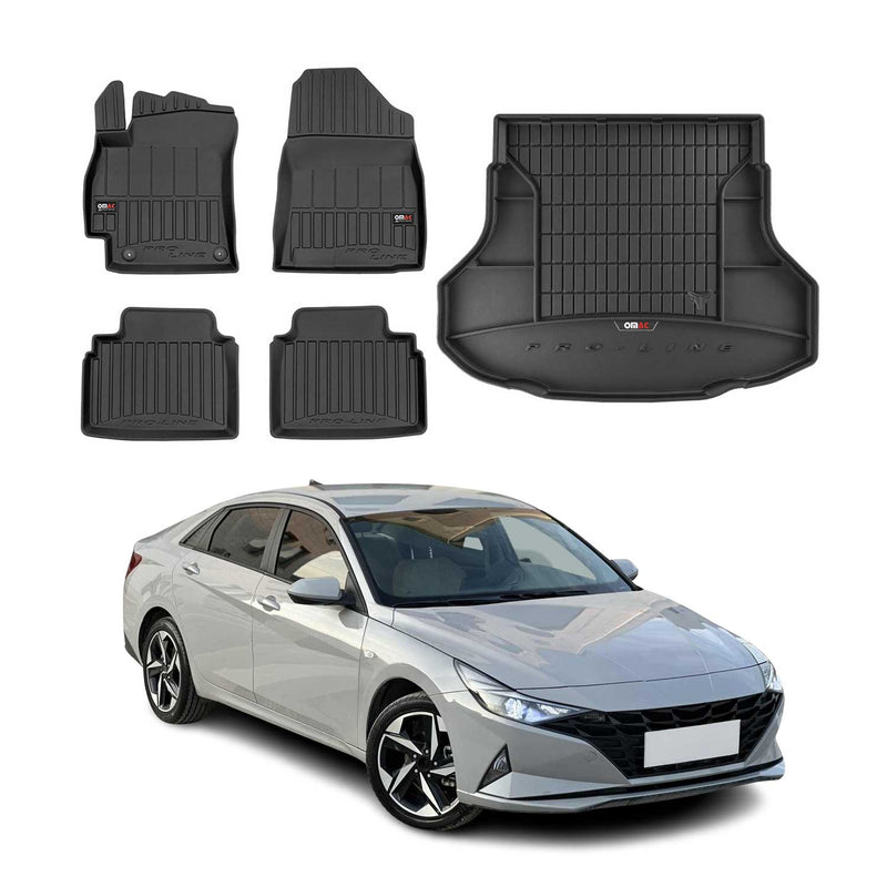 Set di tappetini e vaschette per bagagliaio OMAC per Hyundai Elantra 2020-2025 in gomma TPE 5 pezzi