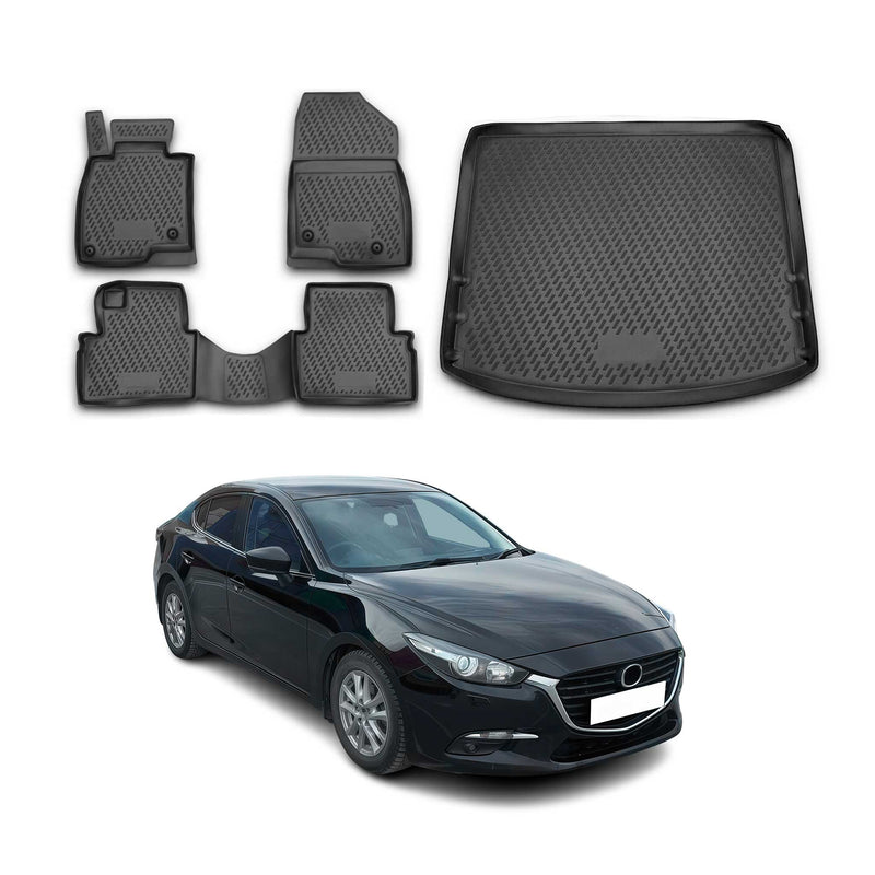 Set di tappetini e rivestimento per bagagliaio per Mazda 3 Hatchback 2013-2021 in TPE Nero