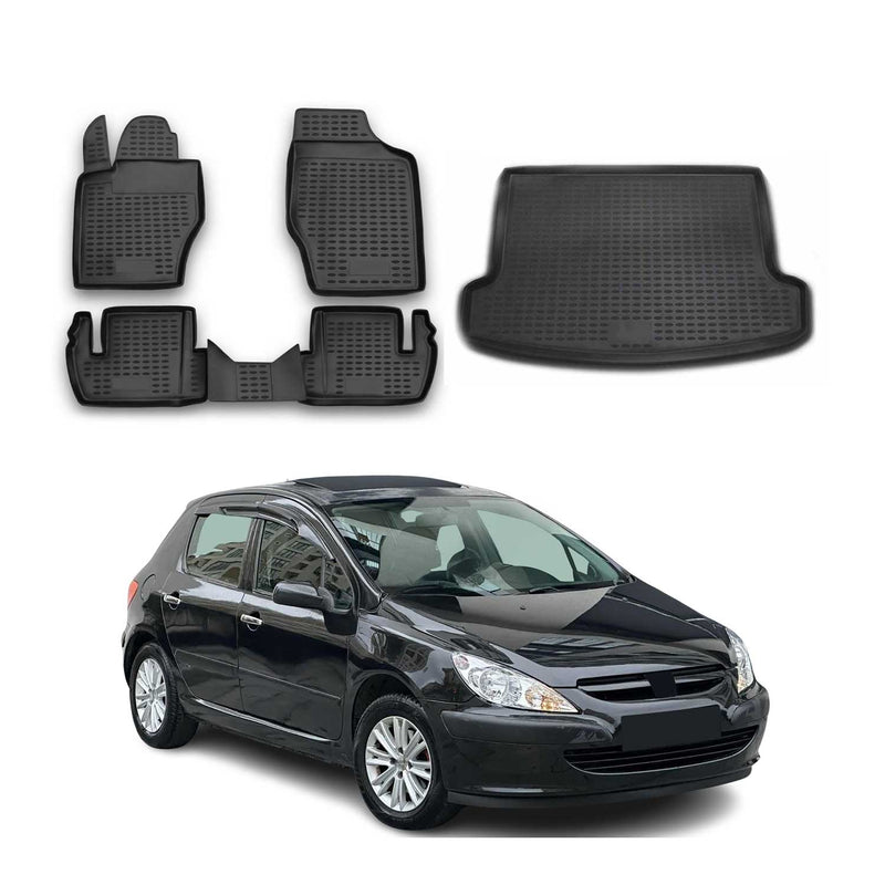 Set tappetini e vaschetta per bagagliaio per Peugeot 307 Station Wagon 2001-2008 TPE