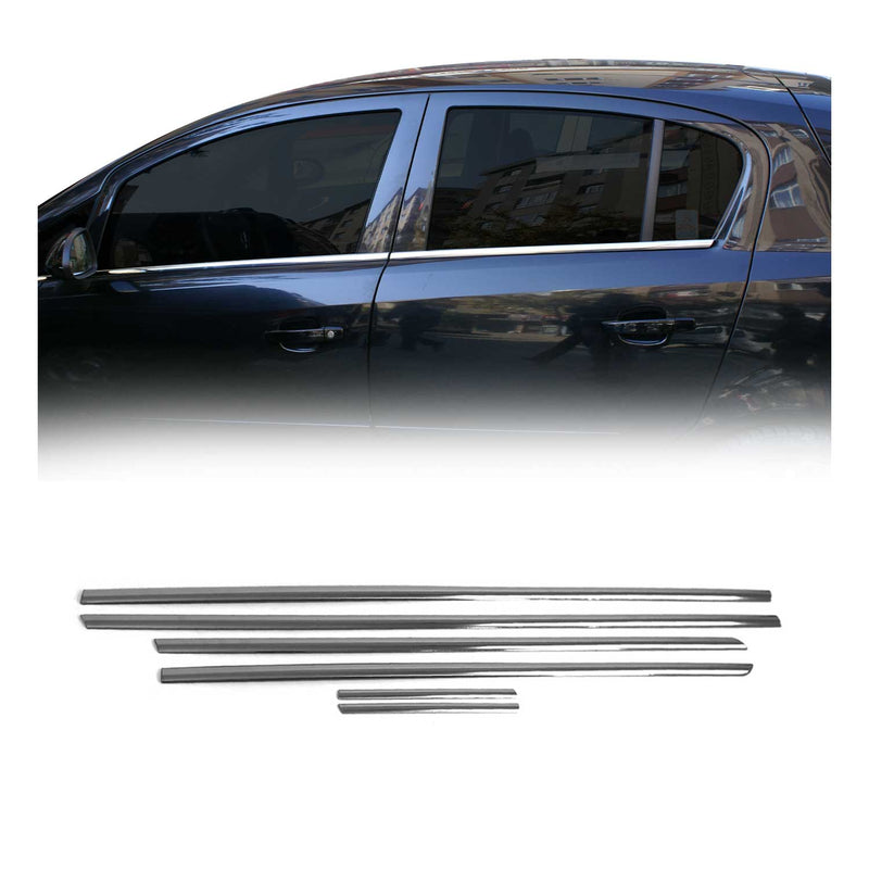 Listelli decorativi per finestrini Opel Corsa D 2006-2015 in acciaio inox cromato, 6 pezzi