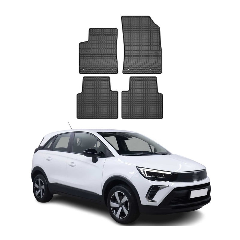 Tappetini in gomma neri per Opel Crossland 2017-2025, 4 pezzi.