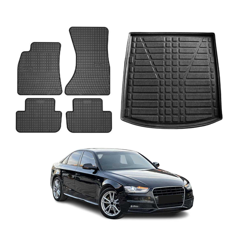 Set di tappetini e vaschetta per bagagliaio per Audi A4 Berlina 8K2 B8 2008-2015 Gomma 5x