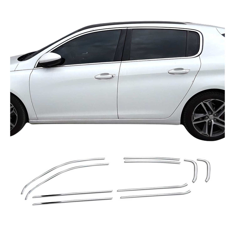 Listelli decorativi per finestrini per Peugeot 308 2013-2021 in acciaio inox cromato, 10 pezzi