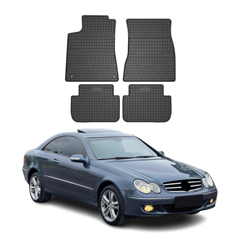 Tappetini in gomma neri per Mercedes CLK Classe C209 2002-2009, 4 pezzi.
