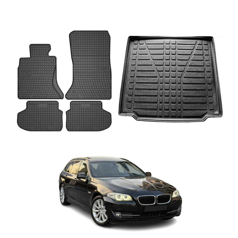 Set tappetini e vaschetta per bagagliaio per BMW Serie 5 Touring F11 2009-2017 Gomma 5x