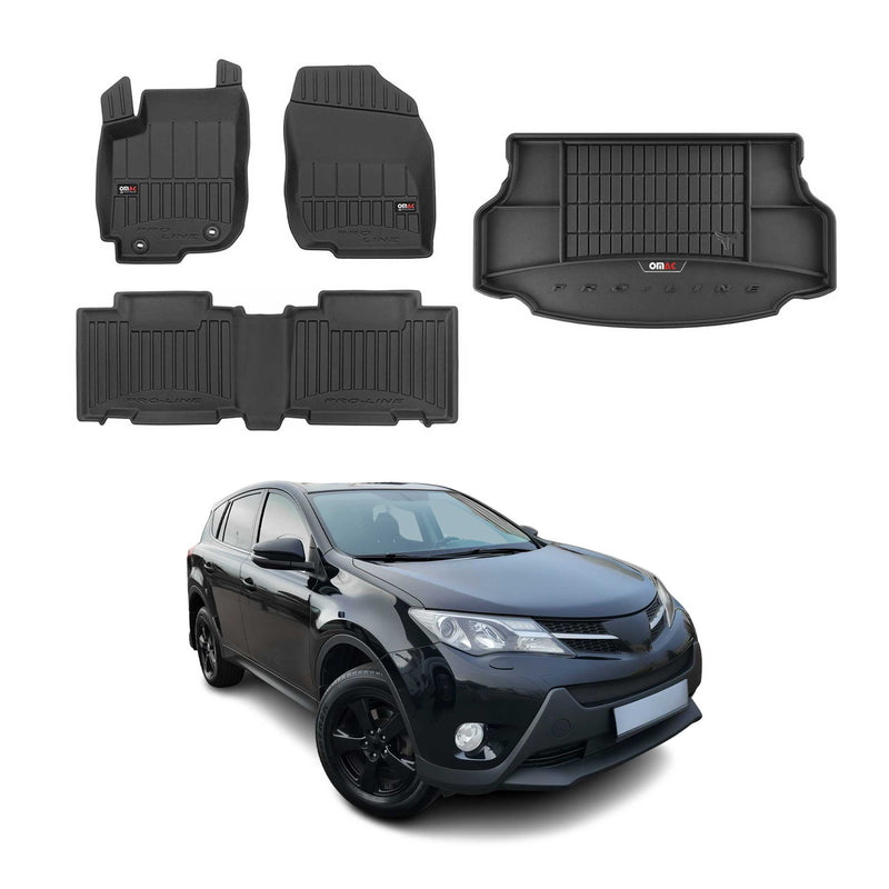 Set di tappetini e vaschetta per bagagliaio OMAC per Toyota RAV4 2013-2019, gomma nera, 5 pezzi