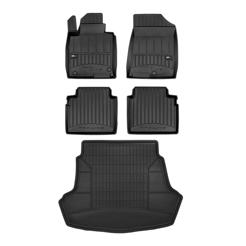 Set di tappetini e vaschetta per bagagliaio OMAC per Kia Optima 2015-2020 in gomma nera, 5 pezzi