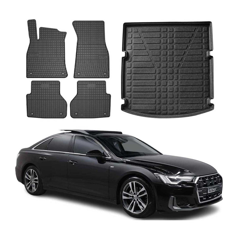 Set di tappetini e vaschetta per bagagliaio per Audi A6 Limo C8 2018-2025 in gomma 5 pezzi