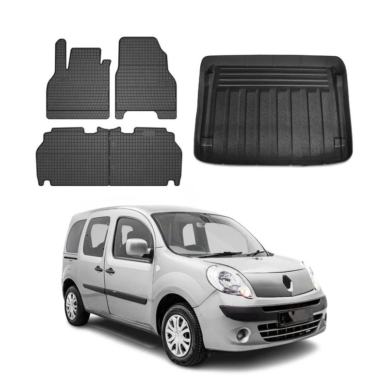 Set tappetini e vaschetta per bagagliaio per Renault Kangoo Expression 2008-2010 in gomma 5 pezzi