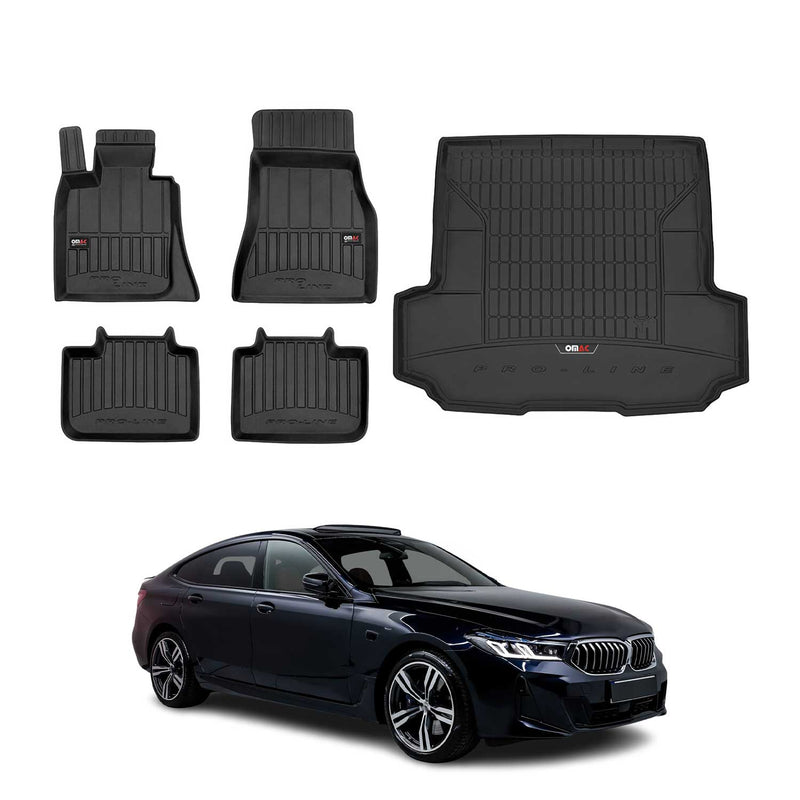 Set di tappetini e vaschetta per bagagliaio OMAC per BMW Serie 6 G32 2017-2025 in gomma nera, 5 pezzi