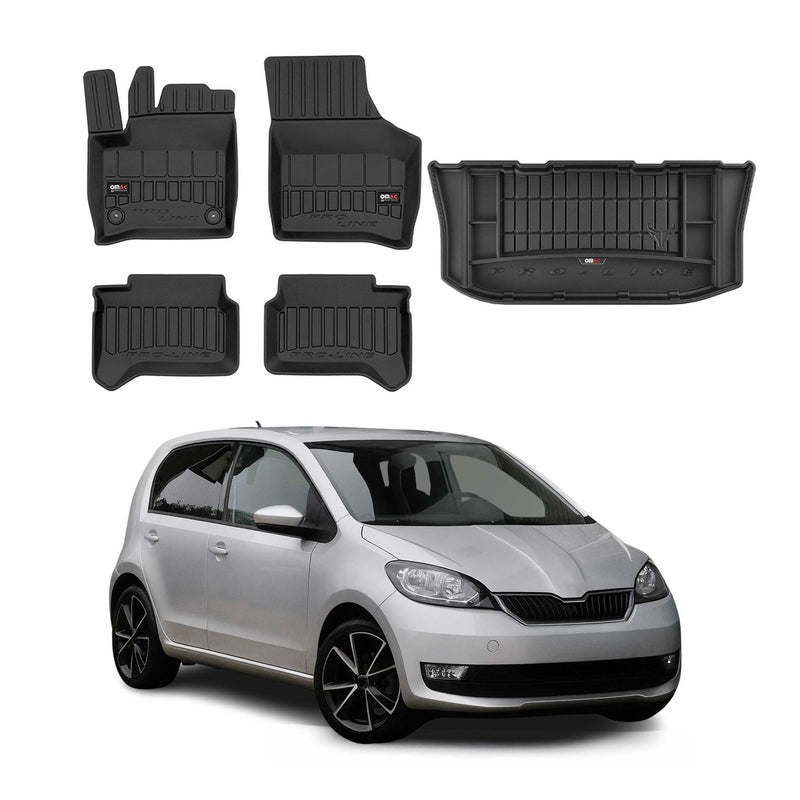 Set di tappetini e vaschetta per bagagliaio OMAC per Skoda e-Citigo 2019-2025 in gomma, 5 pezzi