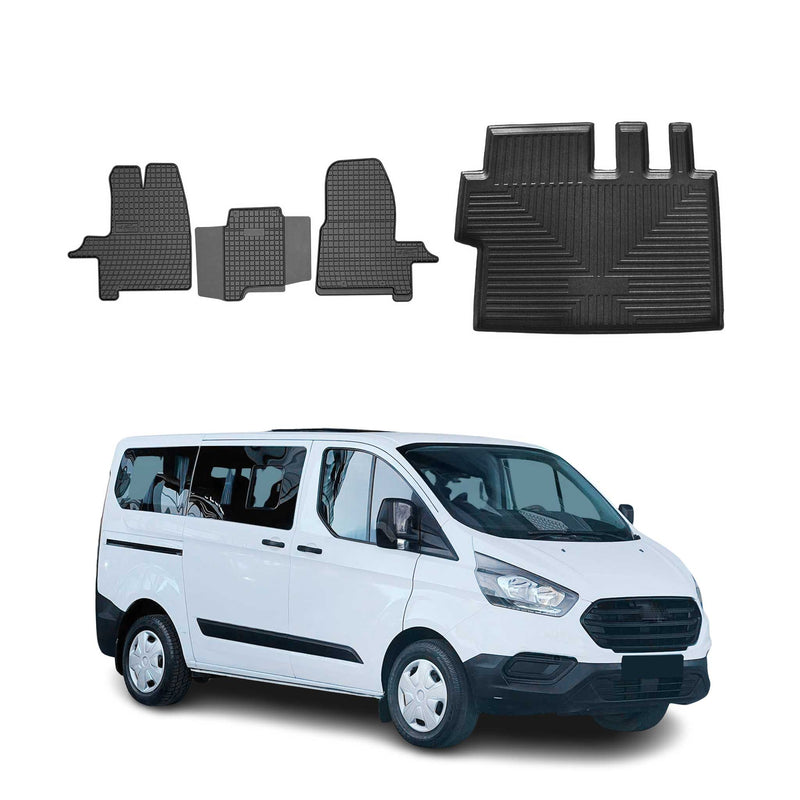 Set di tappetini e vaschetta per bagagliaio per Ford Tourneo Custom 2012-2024 in gomma TPE 4x