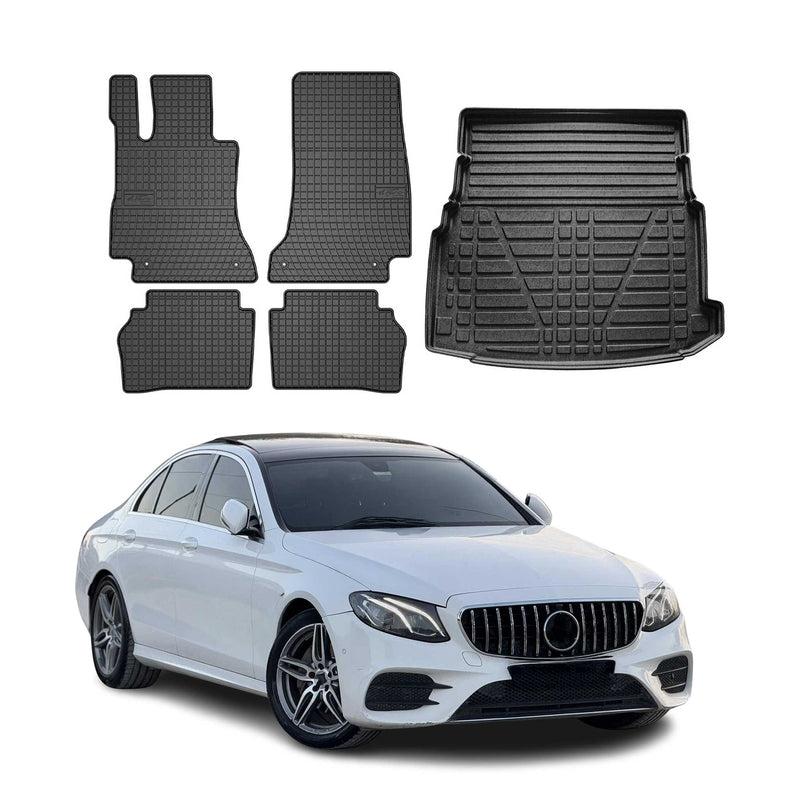 Set di tappetini e vaschetta per bagagliaio per Mercedes Classe E W213 Limo 2017-2025 in gomma