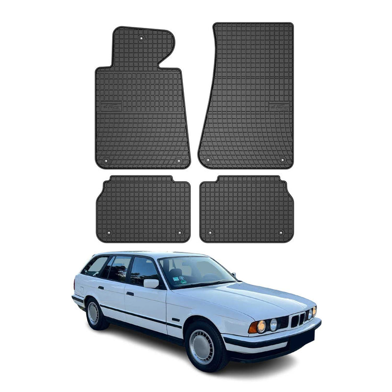 Tappetini in gomma neri per BMW Serie 5 Berlina Touring E34 1988-1996, 4 pezzi