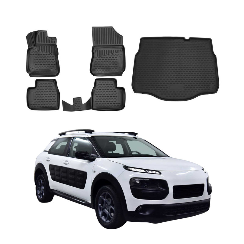 Set tappetini e vaschetta per bagagliaio per Citroen C4 Cactus 2014-2020 TPE Nero