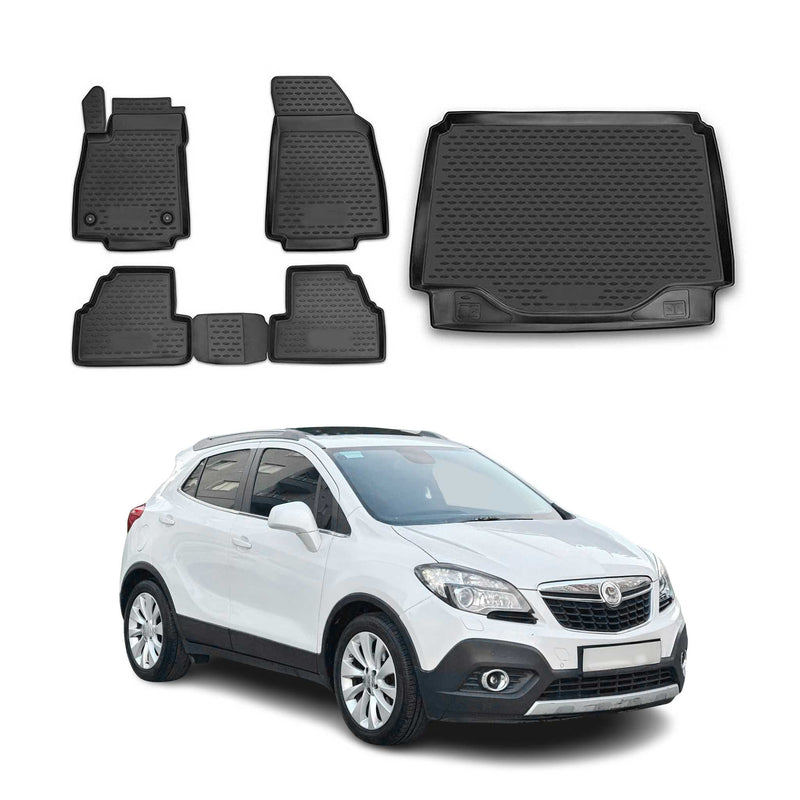 Set di tappetini e vaschetta per bagagliaio per Opel Mokka 2018-2025 in gomma TPE nero 5 pezzi
