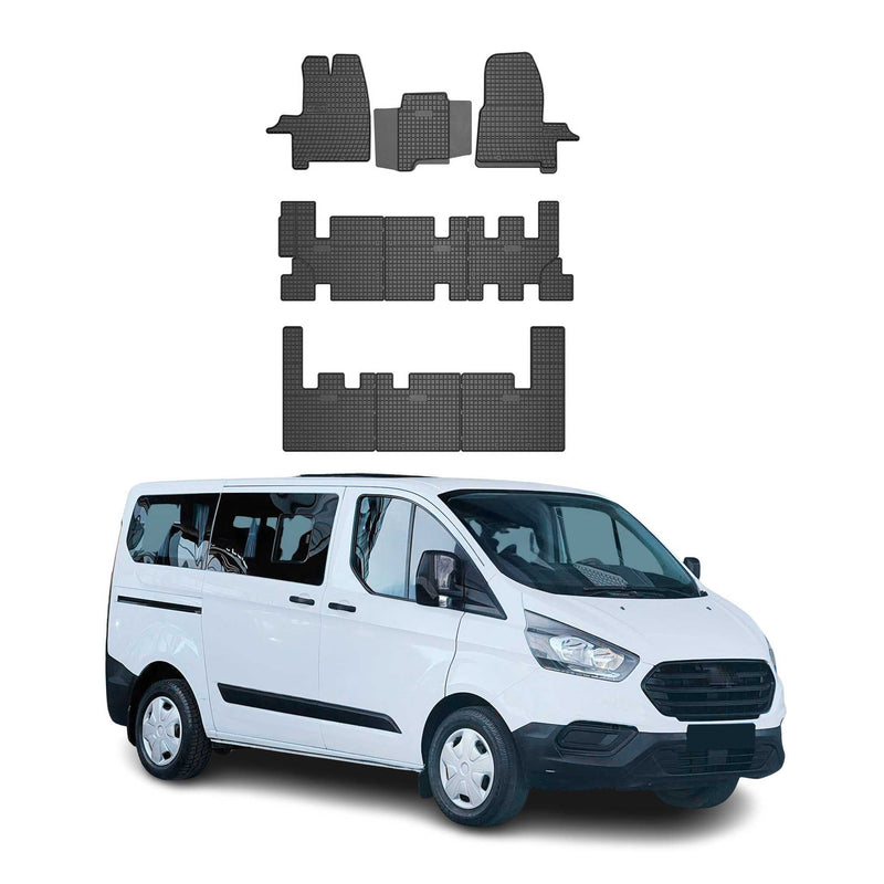 Tappetini in gomma OMAC per Ford Transit Custom 2012-2021, neri, 9 pezzi