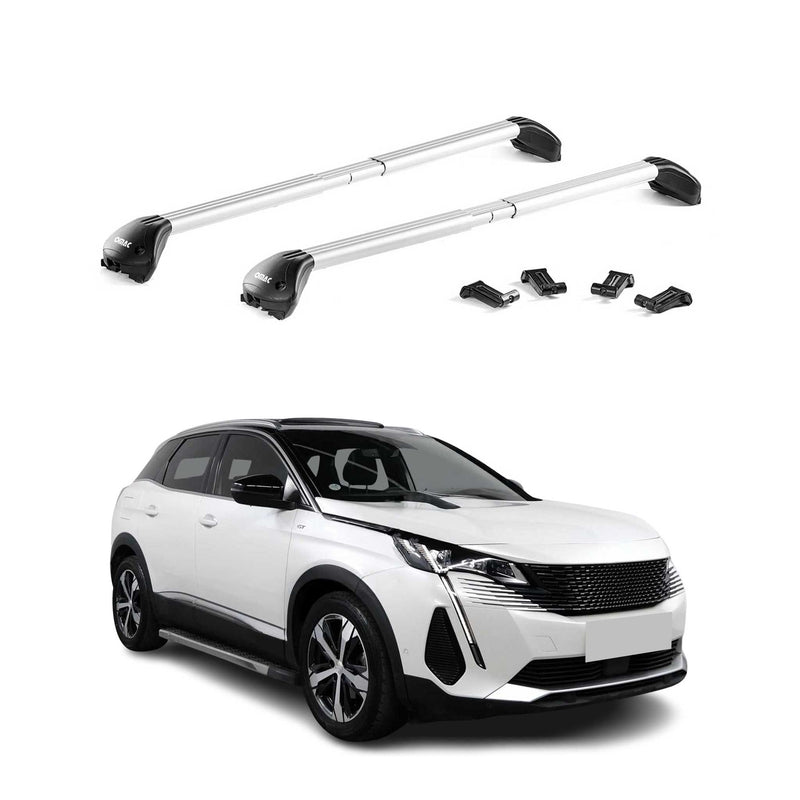 Portapacchi da tetto per Peugeot 3008 2016-2025 alluminio argento 2 pezzi ABE