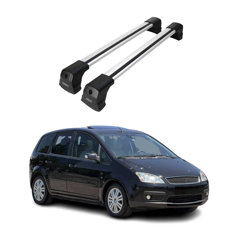 Portapacchi da tetto per Ford Focus C-Max 2003-2010, portapacchi base in alluminio argento 2x