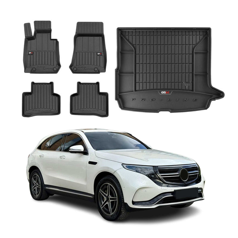 Set di tappetini e vaschetta per bagagliaio OMAC per Mercedes EQC 2019-2025 in gomma nera, 5 pezzi