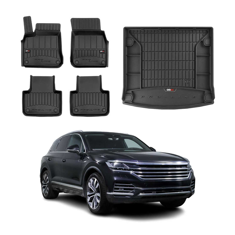Set di tappetini e vaschetta per bagagliaio OMAC per VW Touareg 2017-2025 in gomma nera, 5 pezzi