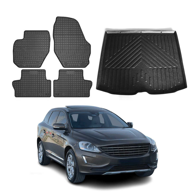 Set di tappetini e vaschetta per bagagliaio per Volvo XC60 2009-2019 in gomma TPE nera 5 pezzi