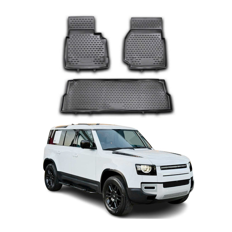 Tappetini Land Rover Defender 110 2007-2020 in TPE nero, 3 pezzi