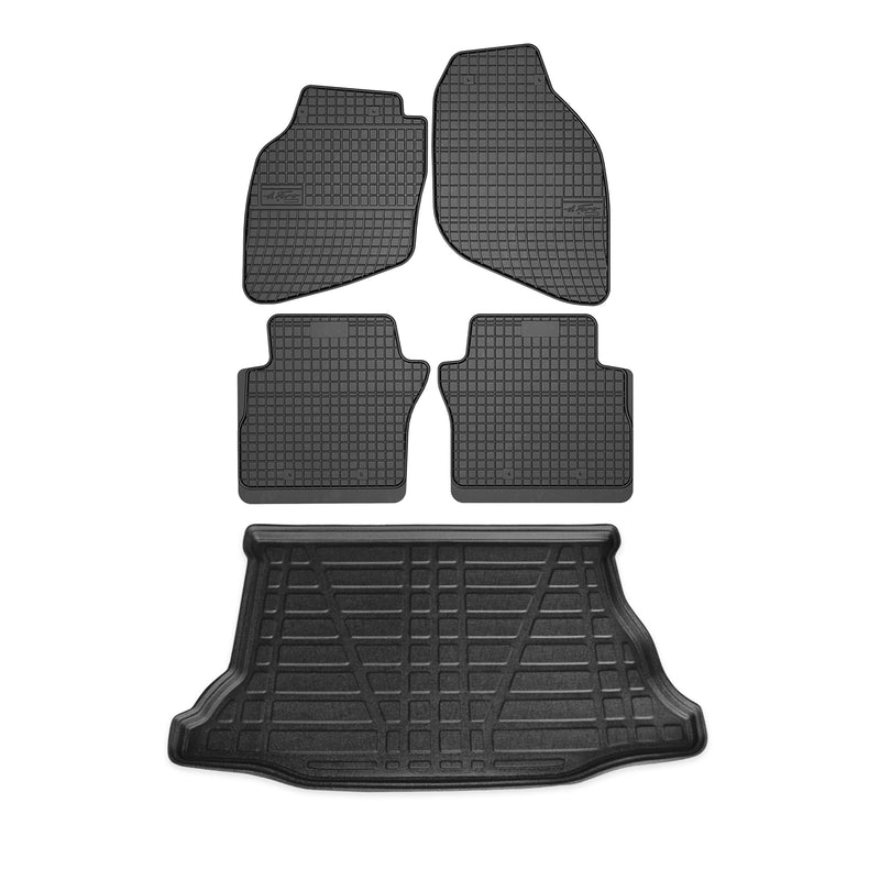 Set tappetini e vaschetta per bagagliaio per Honda Jazz 2001-2008 in gomma TPE nero 5 pezzi