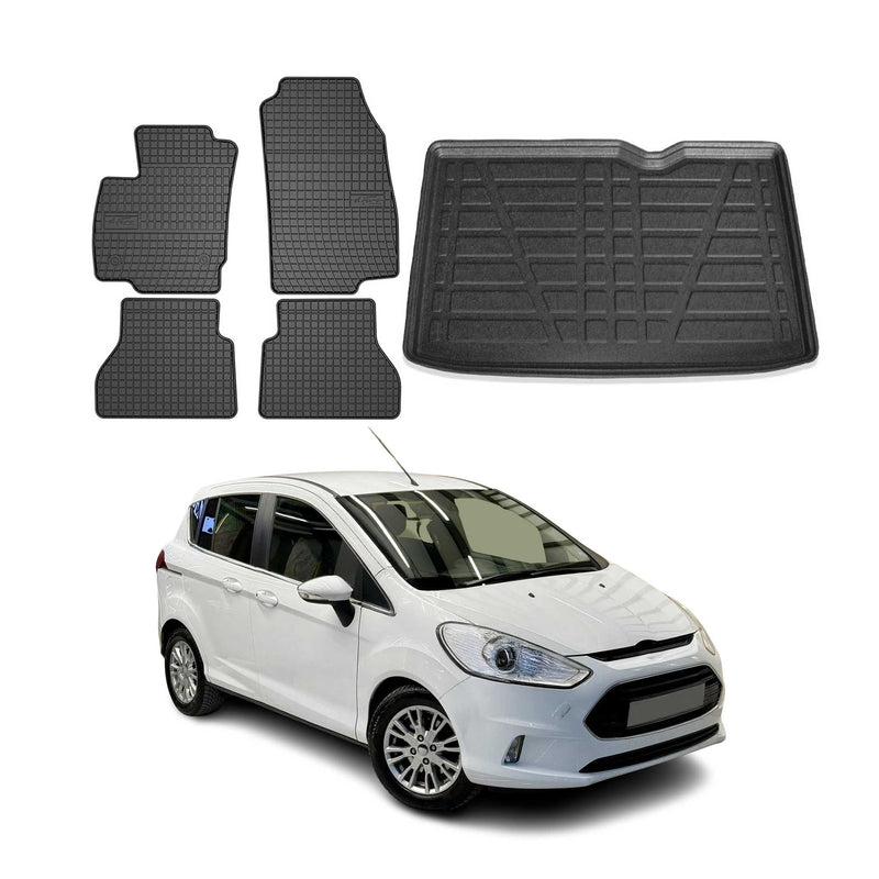 Set di tappetini e vaschetta per bagagliaio per Ford B-Max 2012-2024 in gomma TPE nero 5 pezzi