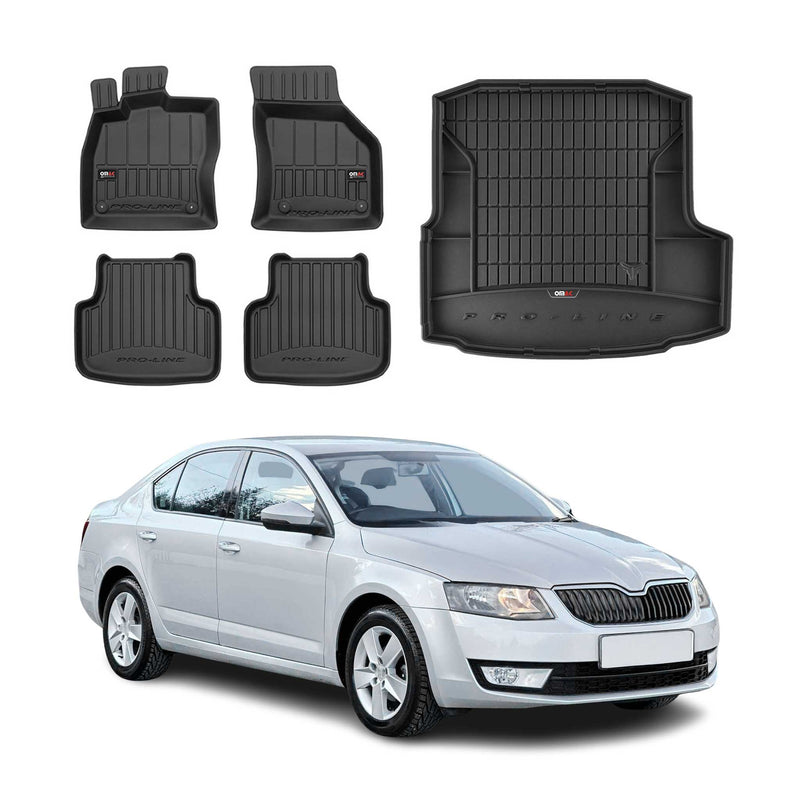 Set di tappetini e vaschetta per bagagliaio OMAC per Skoda Octavia 2012-2020 in gomma TPE 5 pezzi