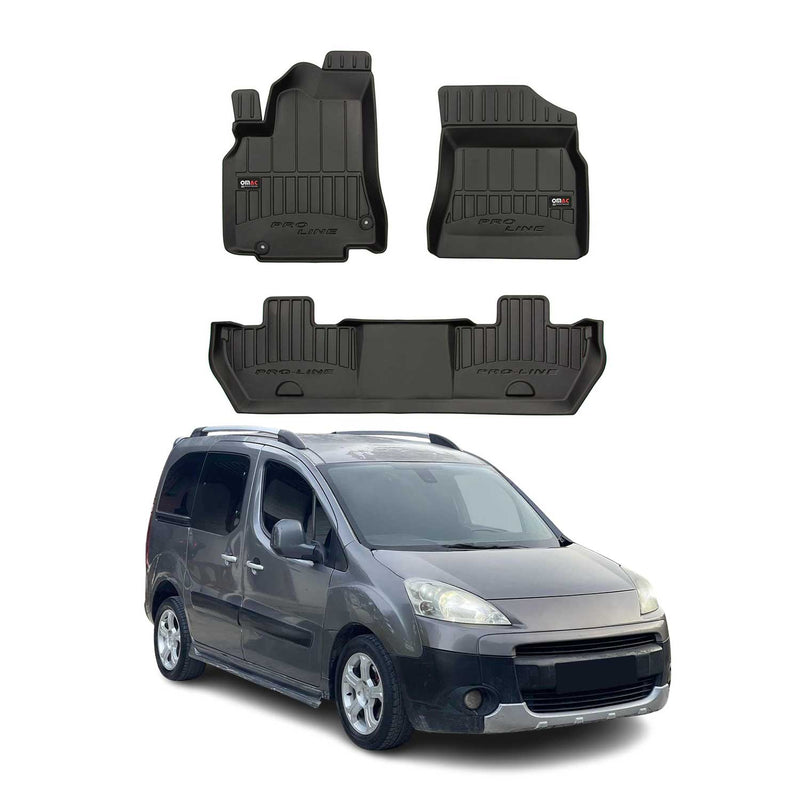 Tappetini Peugeot Partner Tepee 2008-2018 in TPE Nero, 3 pezzi