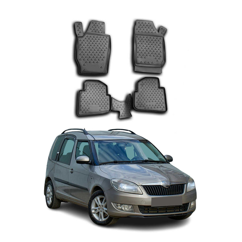 Tappetini Skoda Roomster 2006-2015 in TPE nero, 4 pezzi