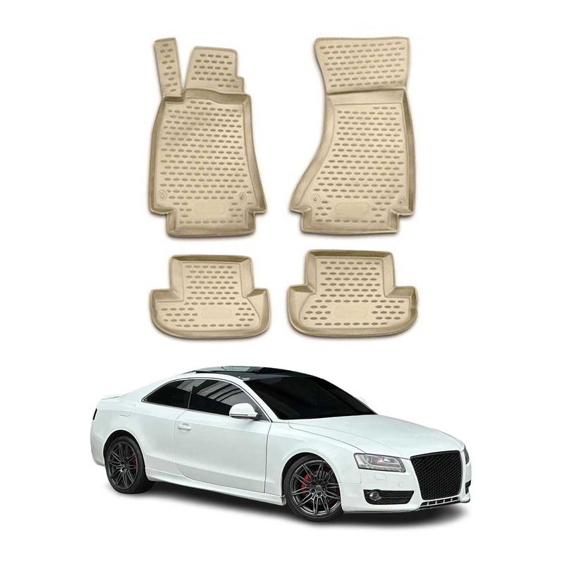 Tappetini in gomma beige per Audi A5 Cabriolet Coupe 8T3 8F7 2007-2017, 4 pezzi.