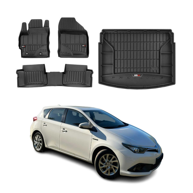 Set di tappetini e vaschetta per bagagliaio OMAC per Toyota Auris 2012-2018, gomma nera, 4 pezzi