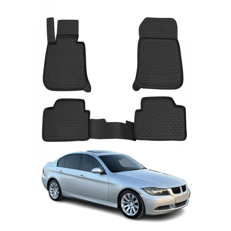 Tappetini in gomma neri per BMW Serie 3 Berlina Touring Coupé E90 E91 E92 2004-2013, 4 pezzi