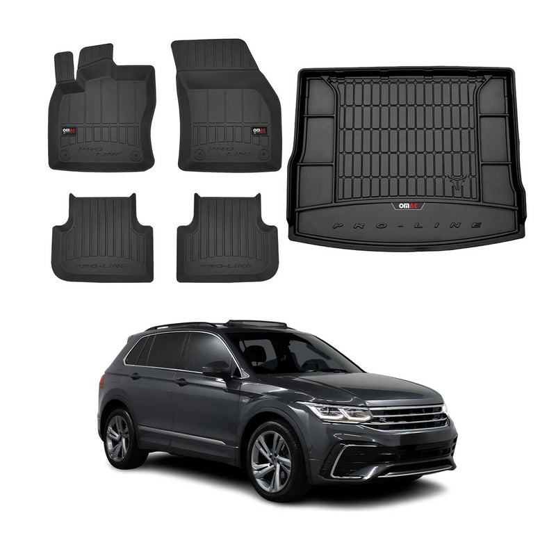 OMAC Fußmatten & Kofferraumwanne Set für VW Tiguan 2016-2020 Gummi Schwarz 5x