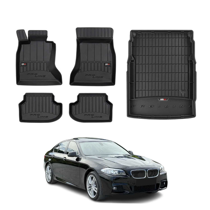 Set di tappetini e vaschetta per bagagliaio OMAC per BMW Serie 5 F10 2010-2017 in gomma nera 5 pezzi