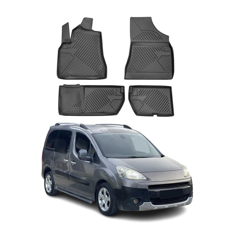 Tappetini Peugeot Partner Tepee 2008-2018 in TPE Nero, 4 pezzi