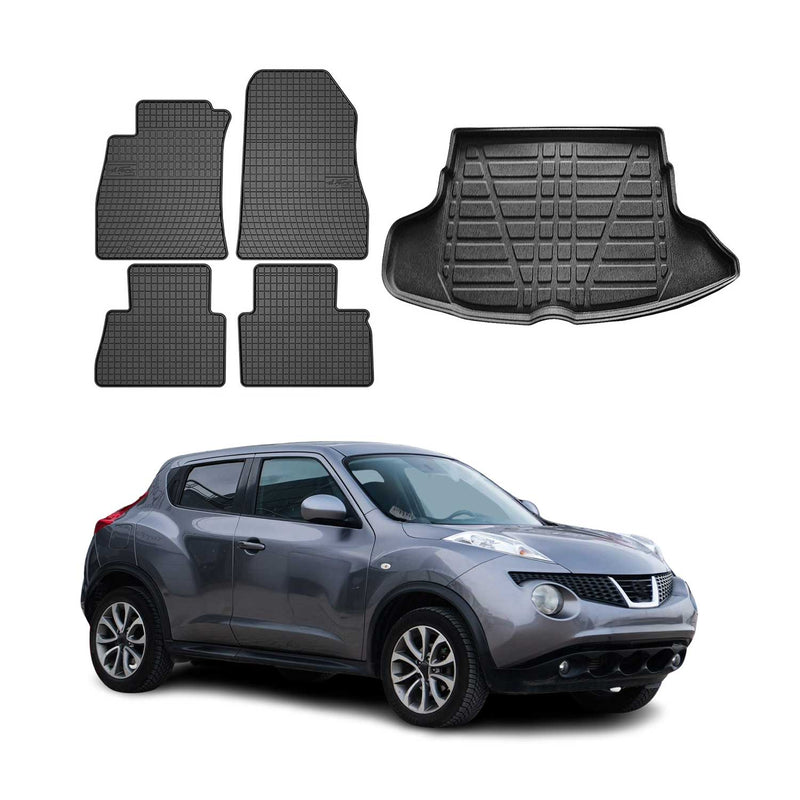 Set tappetini e vaschetta per bagagliaio per Nissan Juke 2010-2019, gomma inferiore TPE 5 pezzi