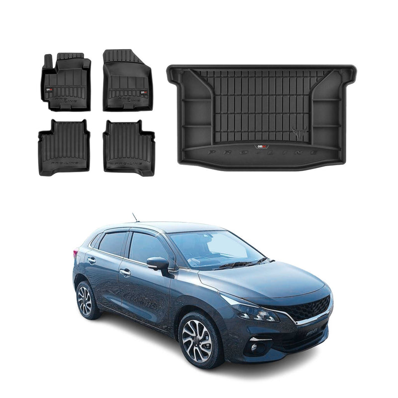 Set di tappetini e vaschette per bagagliaio OMAC per Suzuki Baleno 2015-2025 in gomma, 5 pezzi