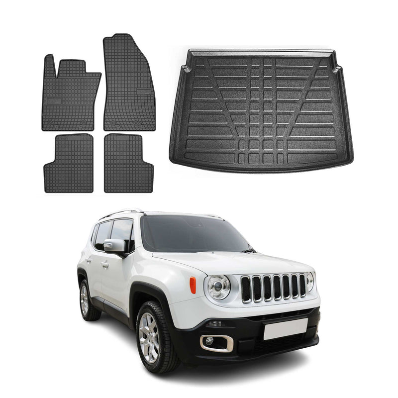 Fußmatten & Kofferraumwanne Set für Fiat 500X 2014-2024 Gummi TPE Schwarz 5x