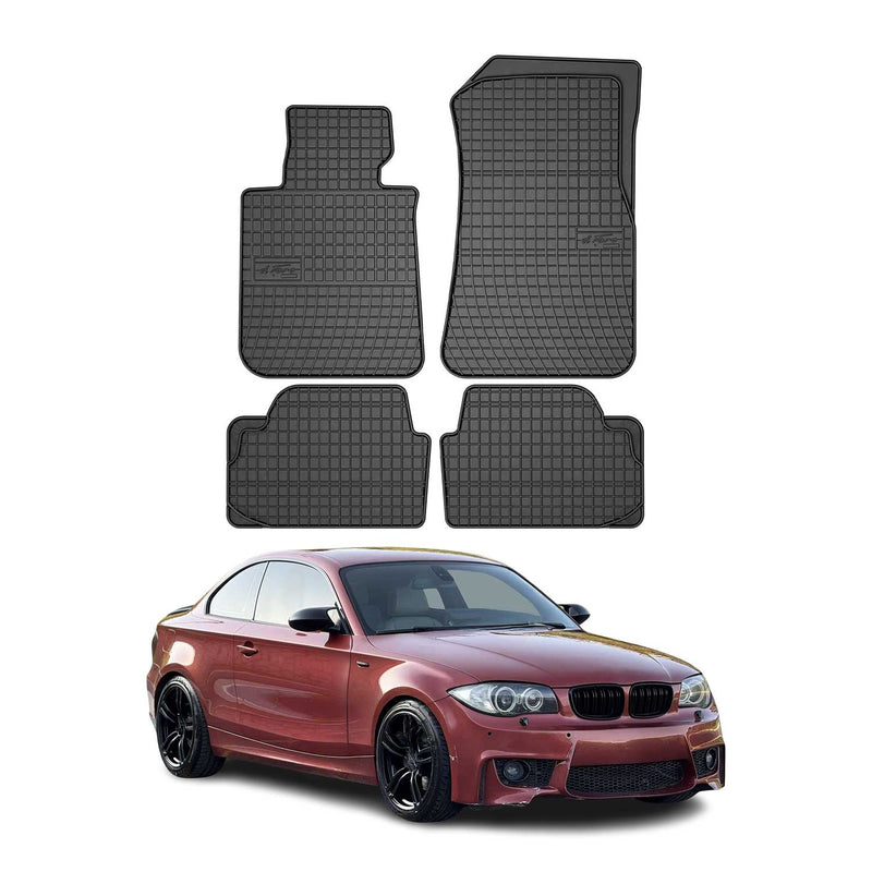 Tappetini in gomma neri per BMW Serie 1 E82 2 porte 2007-2013, 4 pezzi.