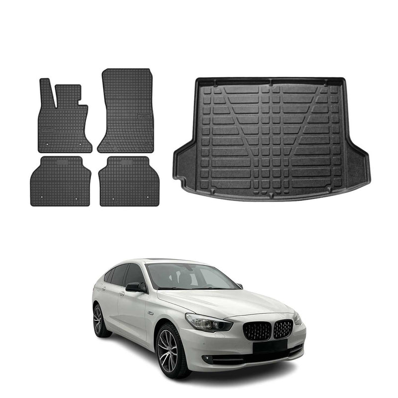 Set tappetini e vaschetta per bagagliaio per BMW Serie 5 Gran Turismo 2009-2017 Gomma 5x