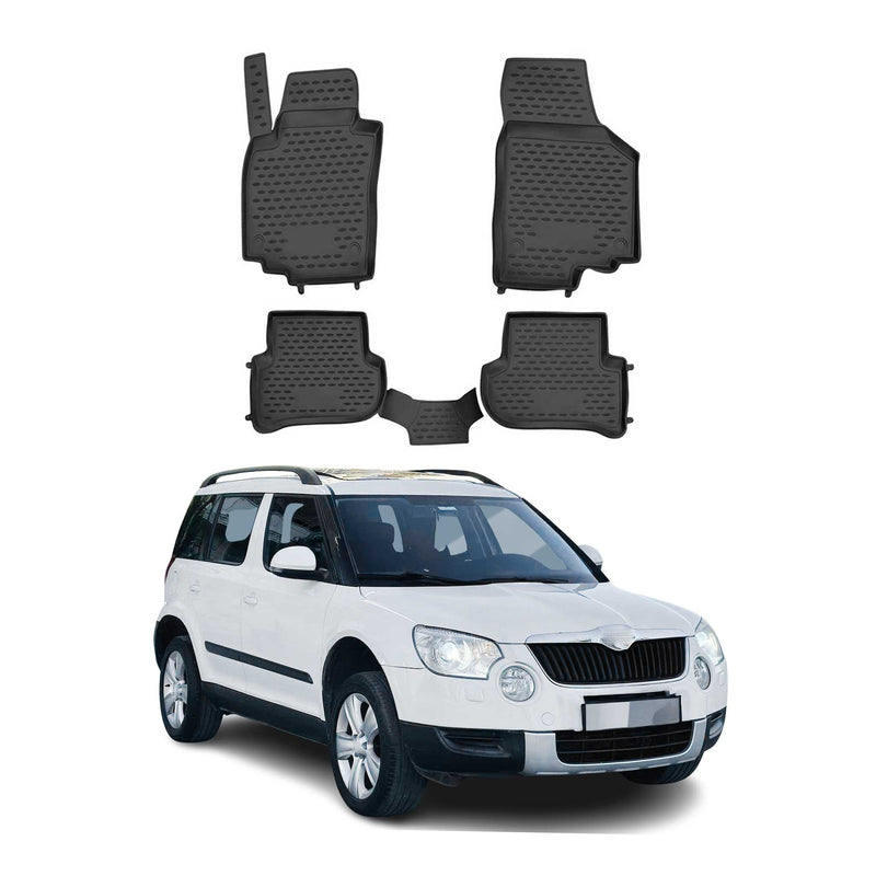 Tappetini Skoda Yeti 2009-2017 in TPE nero, 4 pezzi