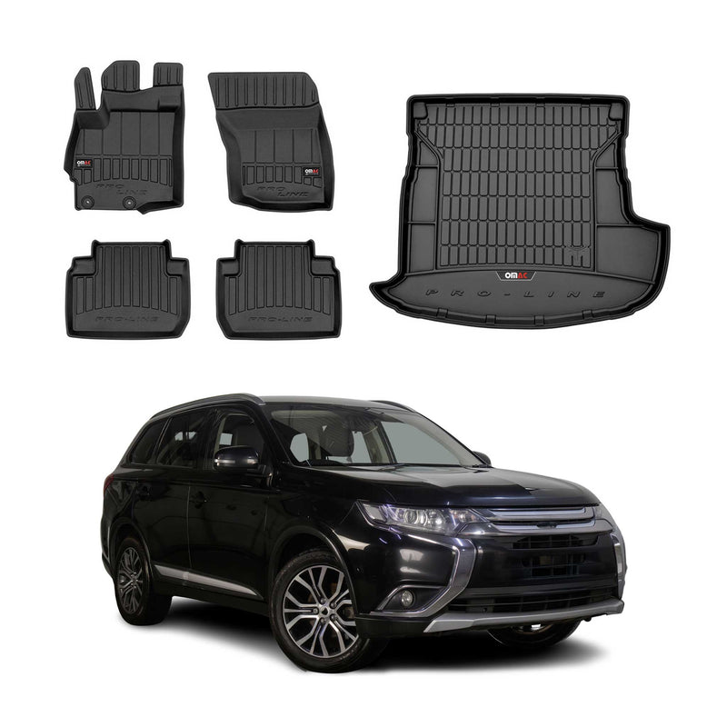 Set di tappetini e vaschetta per bagagliaio OMAC per Mitsubishi Outlander 2012-2015 in gomma, 5 pezzi