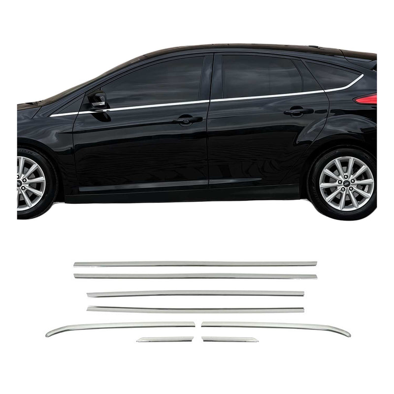 Listelli decorativi per finestrini per Ford Focus Station Wagon 2010-2018 in acciaio inox cromato, 8 pezzi