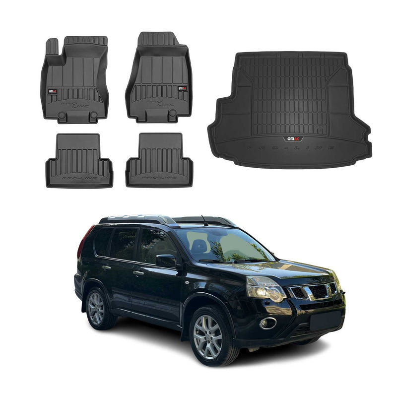 Set di tappetini e vaschette per bagagliaio OMAC per Nissan X-Trail T31 2008-2013 in gomma, 5 pezzi